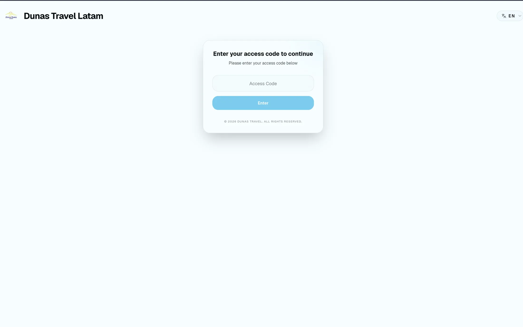 The access code gate that fronts the site, asking for a code before anything else loads