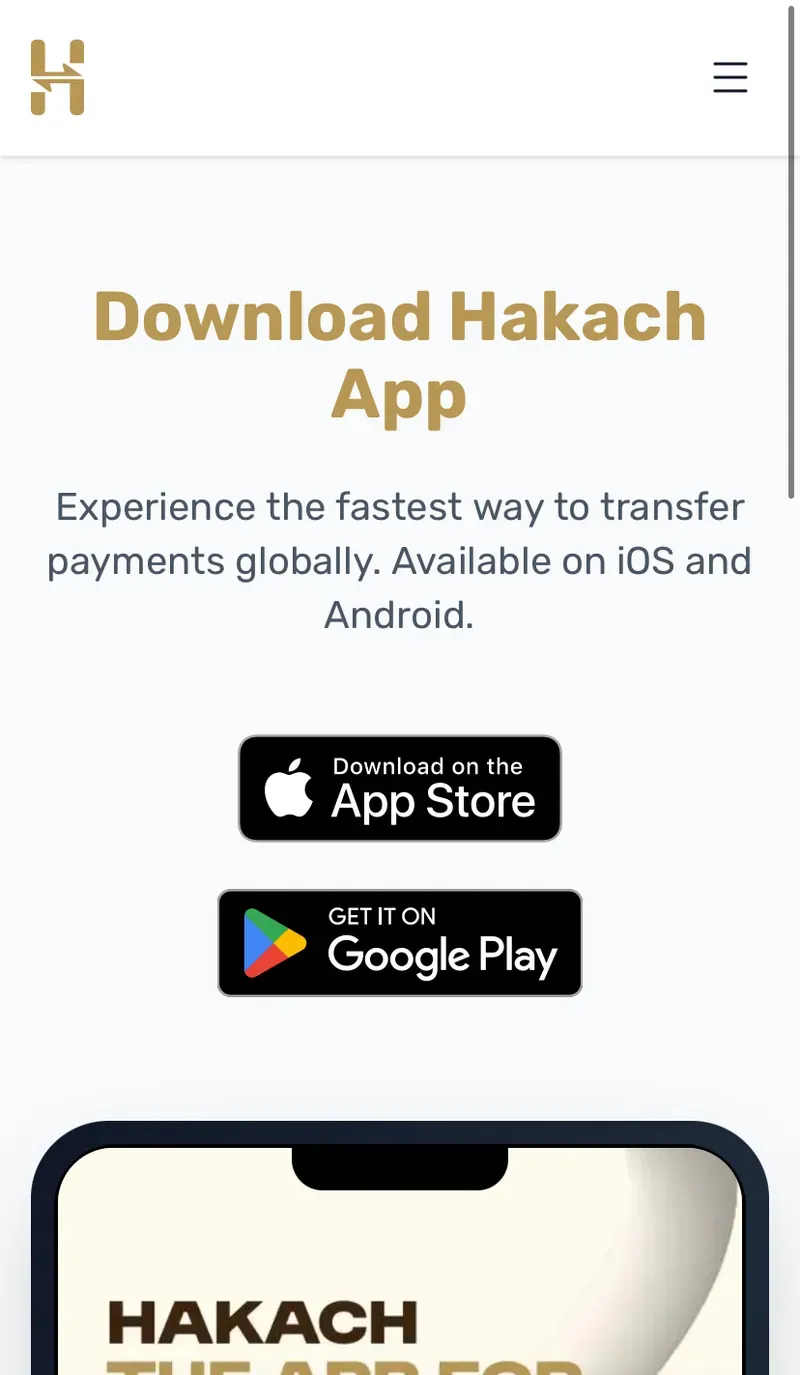 The app download page on mobile